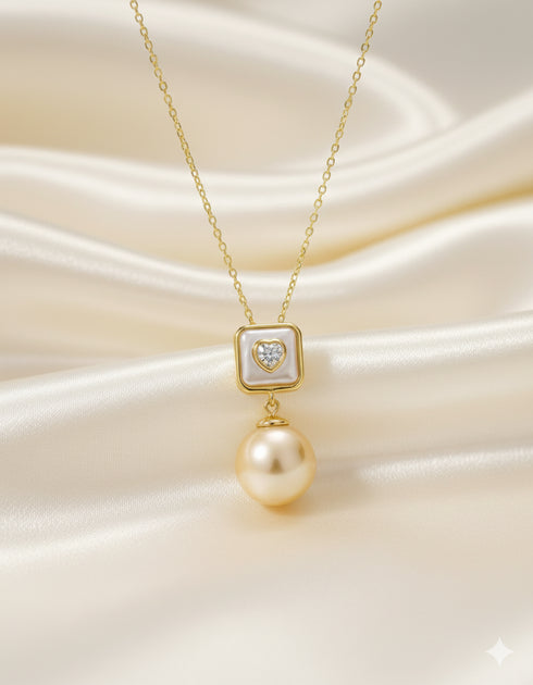 Heart Golden Pearl Pendant Necklace